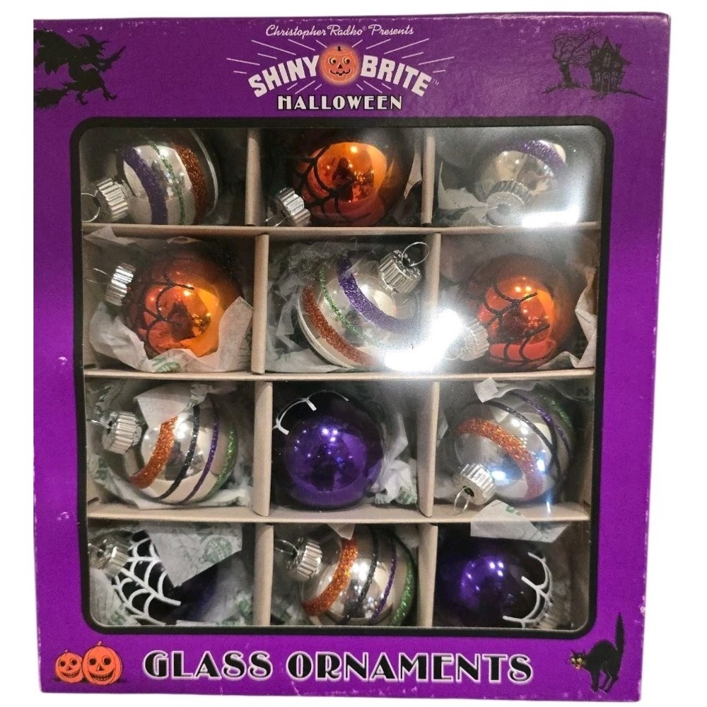 New In Box SHINY‎ BRITE Halloween 12 Ornaments Christopher Radko 2 1/2 Inche